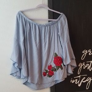 Striped Off the Shoulder rose embroidered Oddy